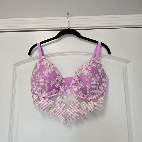 Victoria's Secret LUXE LINGERIE Embroidered Bra Size 36DD  BerryGel Stripe Pink - Picture 11 of 13